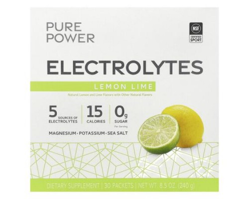 Dr. Mercola, Pure Power, Electrolytes, Lemon Lime, 30 Packets, 0.28 oz (8 g) Each