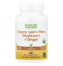 Super Nutrition, Organic Lion's Mane Mushroom + Ginger, 60 Veggie Capsules