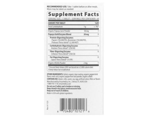 Enzymedica, Papaya Gold, Papaya Mint, 60 Tablets