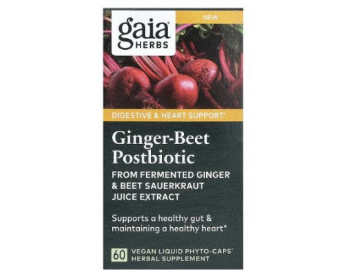 Gaia Herbs, Ginger-Beet Postbiotic, 60 Vegan Liquid Phyto-Caps