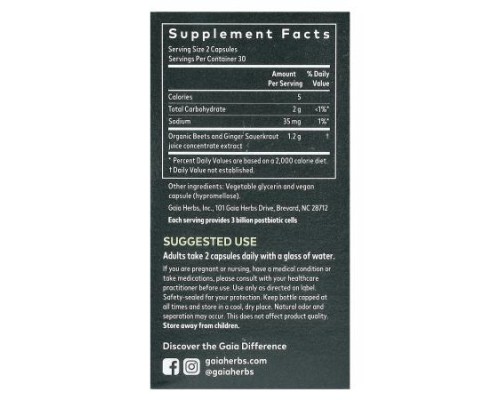 Gaia Herbs, Ginger-Beet Postbiotic, 60 Vegan Liquid Phyto-Caps