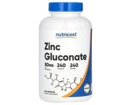 Nutricost, Zinc Gluconate, 50 mg, 240 Capsules Nutricost, Zinc Gluconate, 50 mg, 240 Capsules