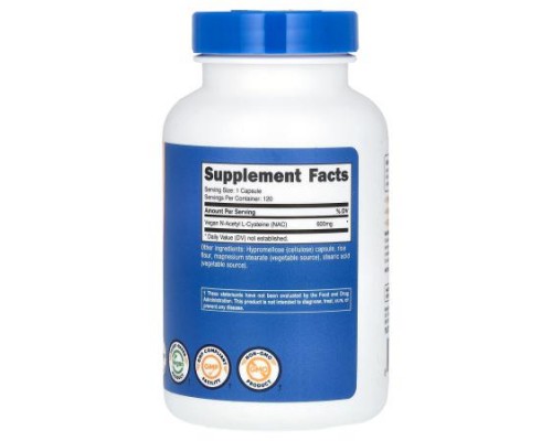 Nutricost, NAC, Vegan N-Acetyl L-Cysteine, 600 mg, 120 Capsules
