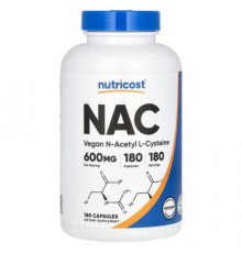 Nutricost, NAC, Vegan N-Acetyl L-Cysteine, 600 mg, 180 Capsules