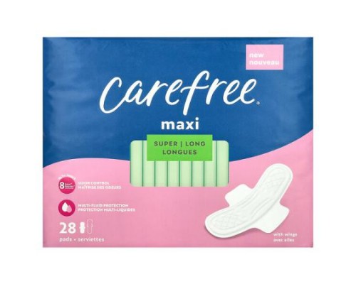 Carefree, Maxi, Super Long with Wings, 28 Pads Carefree, Maxi, Super Long with Wings, 28 Pads