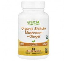 Super Nutrition, Organic Shiitake Mushroom + Ginger with Organic Pullulan, and Organic Rice Hull Concentrate, 60 Veggie Capsules