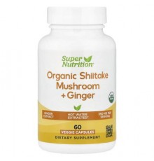 Super Nutrition, Organic Shiitake Mushroom + Ginger with Organic Pullulan, and Organic Rice Hull Concentrate, 60 Veggie Capsules