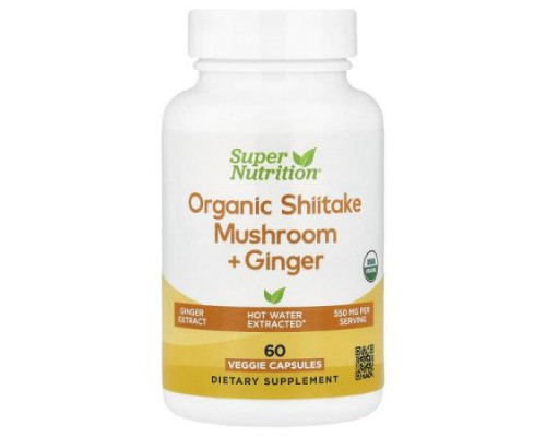 Super Nutrition, Organic Shiitake Mushroom + Ginger with Organic Pullulan, and Organic Rice Hull Concentrate, 60 Veggie Capsules Super Nutrition, Organic Shiitake Mushroom + Ginger with Organic Pullulan, and Organic Rice Hull Concentrate, 60 Veggie Capsules