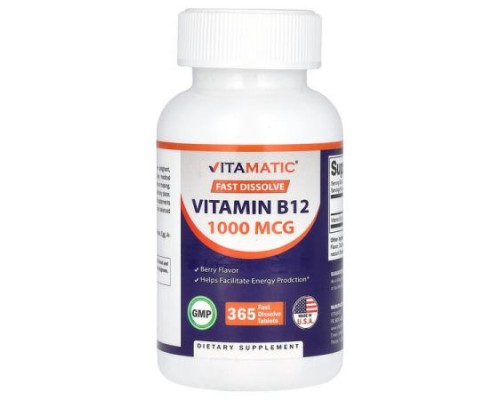 Vitamatic, Vitamin B12, Berry, 1,000 mcg, 365 Fast Dissolve Tablets Vitamatic, Vitamin B12, Berry, 1,000 mcg, 365 Fast Dissolve Tablets