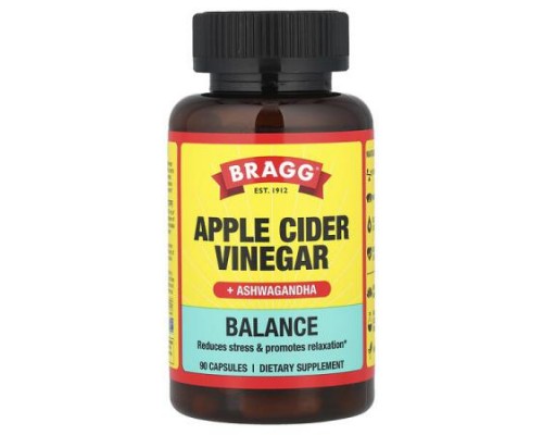 Bragg, Apple Cider Vinegar + Ashwagandha, 90 Capsules Bragg, Apple Cider Vinegar + Ashwagandha, 90 Capsules