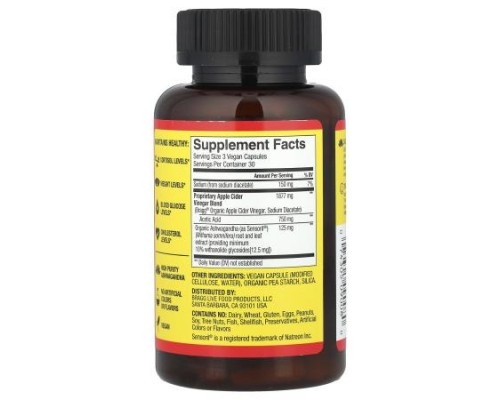 Bragg, Apple Cider Vinegar + Ashwagandha, 90 Capsules Bragg, Apple Cider Vinegar + Ashwagandha, 90 Capsules