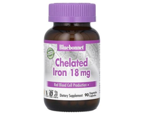 Bluebonnet Nutrition, Chelated Iron, 18 mg, 90 Vegetable Capsules Bluebonnet Nutrition, Chelated Iron, 18 mg, 90 Vegetable Capsules
