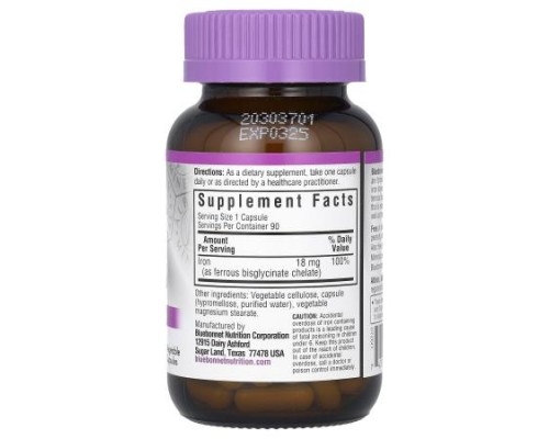 Bluebonnet Nutrition, Chelated Iron, 18 mg, 90 Vegetable Capsules Bluebonnet Nutrition, Chelated Iron, 18 mg, 90 Vegetable Capsules