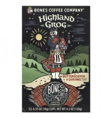 Bones Coffee Company, Highland Grog, Coffee Cups, Butterscotch & Caramel, 12 Cups, 0.35 oz (10 g) Each