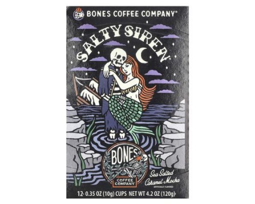 Bones Coffee Company, Salty Siren, Coffee Cups, Sea Salted Caramel Mocha, 12 Cups, 0.35 oz (10 g) Each Bones Coffee Company, Salty Siren, Coffee Cups, Sea Salted Caramel Mocha, 12 Cups, 0.35 oz (10 g) Each