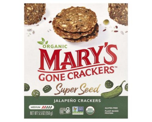 Mary's Gone Crackers, Organic Super Seed, Jalapeno Crackers, Medium, 5.5 oz (156 g) Mary's Gone Crackers, Organic Super Seed, Jalapeno Crackers, Medium, 5.5 oz (156 g)