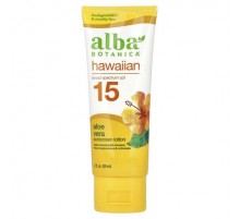 Alba Botanica, Hawaiian Sunscreen Lotion, SPF 15, Aloe Vera, 3 fl oz (89 ml)