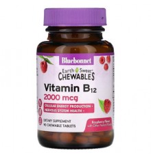 Bluebonnet Nutrition, EarthSweet Chewables, Vitamin B12, Raspberry , 2,000 mcg, 90 Chewable Tablets