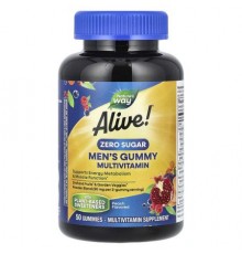 Nature's Way, Alive! Men's Gummy Multivitamin, Zero Sugar, Peach, 50 Gummies