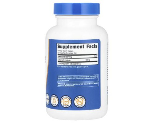 Nutricost, Caffeine, 100 mg, 250 Capsules