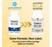 California Gold Nutrition, Vitamin D3 + K2, 240 Veggie Capsules