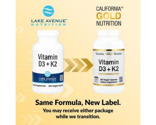 California Gold Nutrition, Vitamin D3 + K2, 240 Veggie Capsules California Gold Nutrition, Vitamin D3 + K2, 240 Veggie Capsules