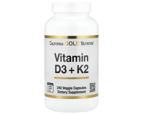 California Gold Nutrition, Vitamin D3 + K2, 240 Veggie Capsules California Gold Nutrition, Vitamin D3 + K2, 240 Veggie Capsules