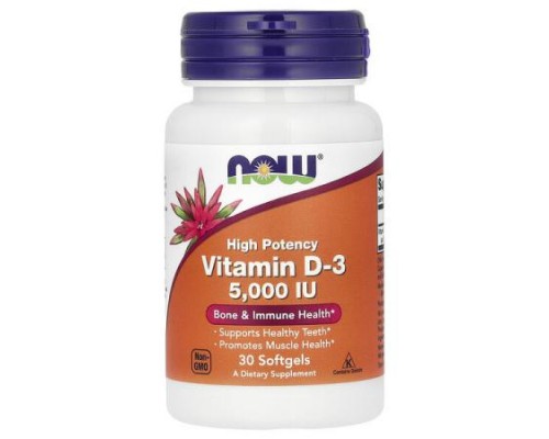 NOW Foods, Vitamin D-3, High Potency, 5,000 IU, 30 Softgels