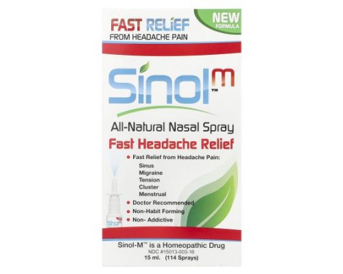Sinol, SinolM™, All-Natural Nasal Spray, Fast Headache Relief, 15 ml