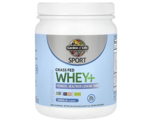 Garden of Life, Sport, Grass Fed Whey+, Vanilla, 1 lb 0.14 oz (457.5 g)