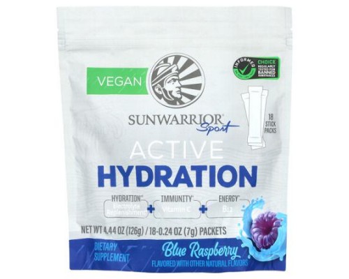 Sunwarrior, Sport, Active Hydration, Blue Raspberry , 18 Packets, 0.24 oz (7 g) Each