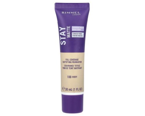 Rimmel London, Stay Matte, Full Coverage Mattifying Foundation, 100 Ivory, 1 fl oz (30 ml)