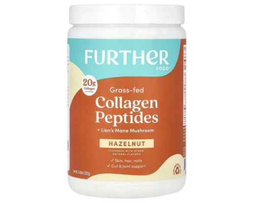 Further Food, Grass-Fed Collagen Peptides + Lion's Mane Mushroom, Hazelnut, 9.88 oz (280 g)
