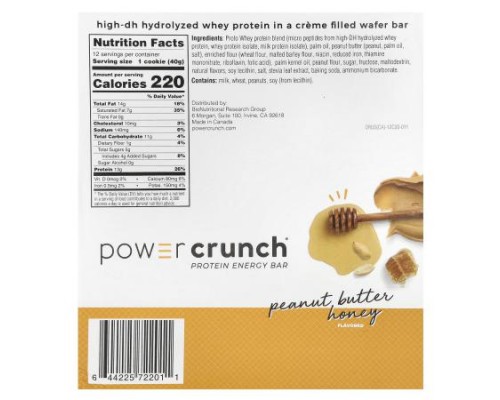 BNRG, Power Crunch Protein Energy Bar, Peanut Butter Honey, 12 Bars, 1.4 oz (40 g) Each BNRG, Power Crunch Protein Energy Bar, Peanut Butter Honey, 12 Bars, 1.4 oz (40 g) Each