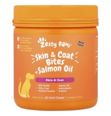 Zesty Paws, Skin & Coat Bites + Salmon Oil, For Dogs, All Ages, Bacon, 90 Soft Chews, 11.1 oz (315 g)