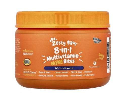 Zesty Paws, 8-in-1 Multivitamin Mini Bites, For Dogs, Chicken, 90 Soft Chews, 5.5 oz (157 g)