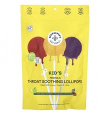 Beekeeper's Naturals, Kids Propolis Throat Soothing Lollipops, Green Apple, Strawberry + Mixed Berry with Elderberry, 15 Lollipops