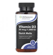 LifeSeasons, Essentials, Vitamin D3, Lemon, 25 mcg (1,000 IU), 100 Quick Melts