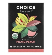 Choice Organic Teas, Black Tea, Picnic Peach, 16 Tea Bags, 1.12 oz (32 g)