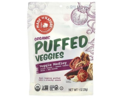 Made in Nature, Organic Puffed Veggies, Veggie Medley, 1 oz (28 g) Made in Nature, Organic Puffed Veggies, Veggie Medley, 1 oz (28 g)