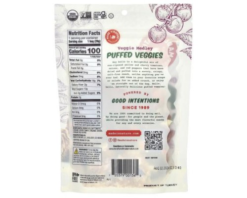 Made in Nature, Organic Puffed Veggies, Veggie Medley, 1 oz (28 g) Made in Nature, Organic Puffed Veggies, Veggie Medley, 1 oz (28 g)