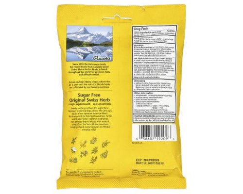 Ricola, Swiss Herb Cough Drops, Sugar Free, 19 Wrapped Drops Ricola, Swiss Herb Cough Drops, Sugar Free, 19 Wrapped Drops