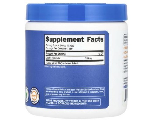 Nutricost, DMAE Bitartrate, Unflavored, 3.6 oz (100 g) Nutricost, DMAE Bitartrate, Unflavored, 3.6 oz (100 g)