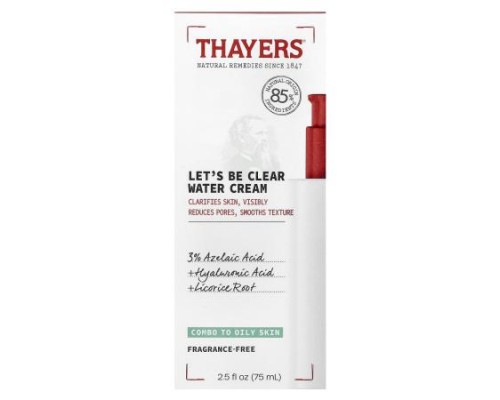 Thayers, Let's Be Clear Water Cream, Fragrance-Free, 2.5 fl oz (75 ml)