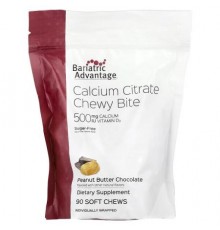 Bariatric Advantage, Calcium Citrate Chewy Bite, Sugar-Free, Peanut Butter Chocolate, 90 Soft Chews