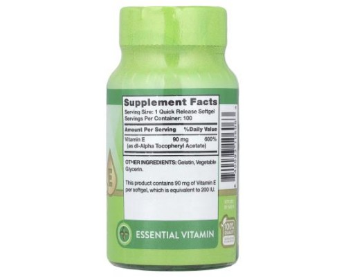 Nature's Truth, Vitamin E, High Potency, 90 mg (200 IU), 100 Quick Release Softgels