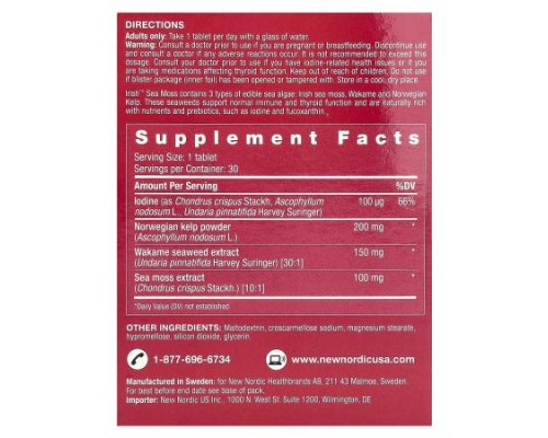 New Nordic, Irish Sea Moss, 30 Tablets
