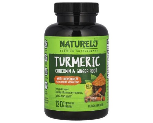 NATURELO, Turmeric Curcumin & Ginger Root With Bioperine®, 120 Vegetarian Capsules