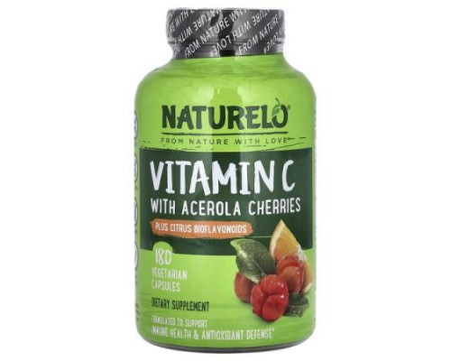 NATURELO, Vitamin C With Acerola Cherries Plus Citrus Bioflavonoids, 180 Vegetarian Capsules