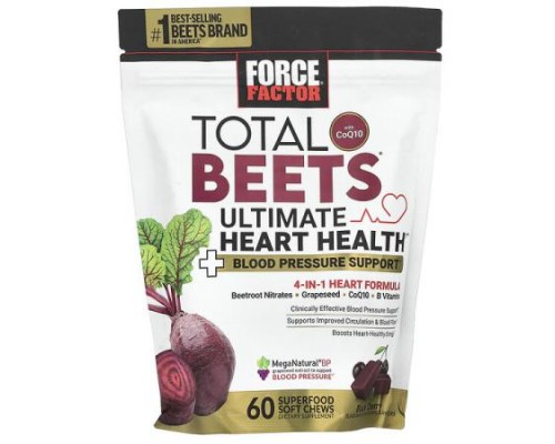 Force Factor, Total Beets® With CoQ10, Ultimate Heart Health, Black Cherry, 60 Superfood Soft Chews
